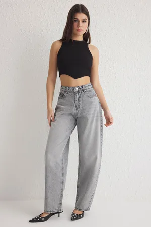 Trendyol Gray High Waist Skater Jeans