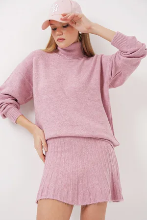 Bigdart 15891 Sweater Skirt Knitwear Two Piece Set - Pink