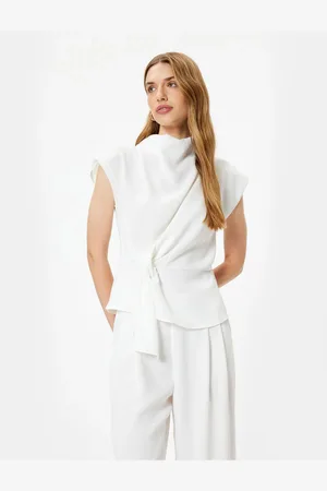 Koton Stand Collar Asymmetrical Knot Detail Sleeveless Blouse