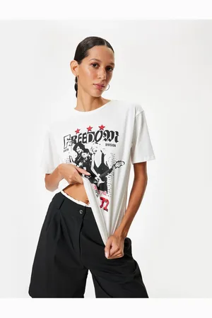 Koton Oversize T-Shirt Printed Crew Neck Short Sleeve Cotton