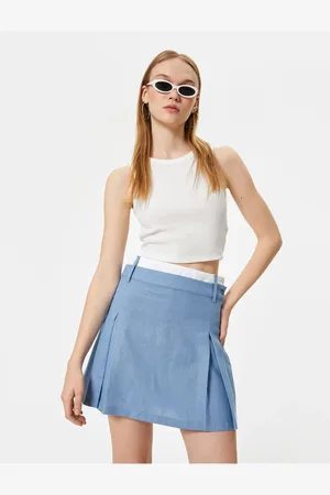 Koton Mini Shorts Skirt Linen Blend Pleated Button Detailed Zippered