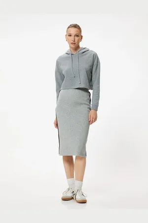 Koton Side Stripe Detail Standard Waist Midi Length Knitted Pencil Skirt