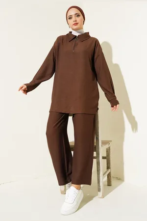 Bigdart 6684 Wide Leg Trousers Tunic Two Piece Set - Brown
