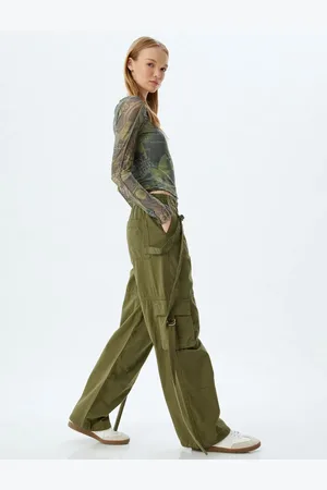 Koton Cargo Trousers with Elastic Waist and Pocket Detail, Cotton