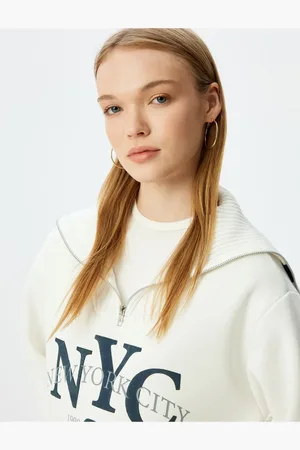 Koton Stand Collar Half Zipper College Printed Raised Oversize Sweatshirt