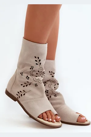 Lewski Shoes Zazoo 3437 Dámské Semišové Sandály S Hřbetem Na Zip Světle Béžové