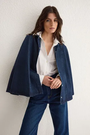 Trendyol Dark Blue Sleeveless Denim Cape Jacket