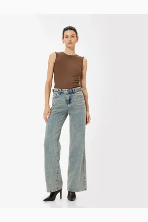 Koton Standard Waist Wide Leg Jeans Buttoned Pocket Cotton - Wide Leg Jeans