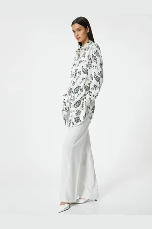 Koton Satin Long Tunic with Floral Buttons