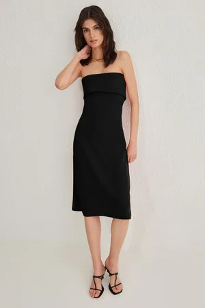 Trendyol Black Strapless A Line/Flare Cut Midi Knit Dress