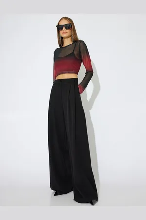 Koton Gradient Long Sleeve Round Neck Tulle Crop T-Shirt