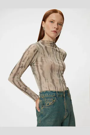 Koton Batik Patterned T-Shirt Lightweight Standing Collar Long Sleeve