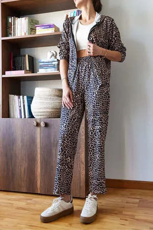 Bianco Lucci Leopard Patterned Top and Bottom Set Mbms049