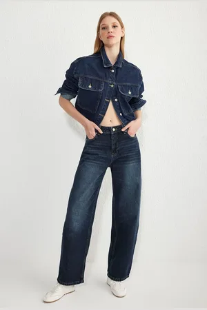 Trendyol Dark Blue Regular Waist Barrel Baggy Jeans