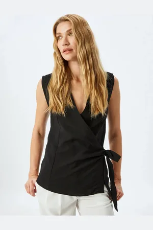 Koton Viscose Sleeveless Double Breasted Blouse with Side Tie Detail