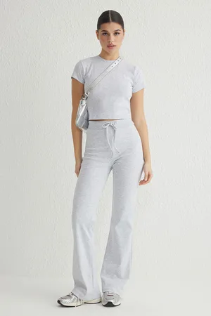 Trendyol Grey Melange Fitted/Fits Body Ribbed Flexible Knitted Bottom-Top Set