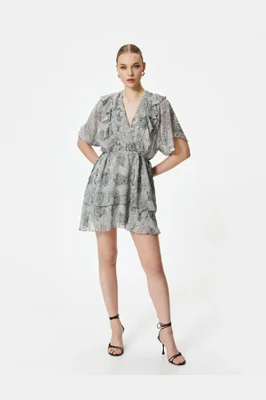 Koton Frilly Mini Dress Bat Sleeve V-Neck Lined