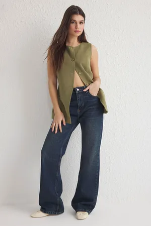 Trendyol Dark Blue High Waist Wide Leg Jeans