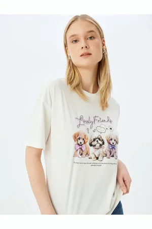 Koton Dog Printed Slogan Crew Neck Short Sleeve T-Shirt