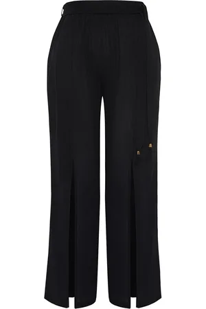 Trendyol Curve Black Waist Belt Detail Slit Beach Wear Plus Size Trousers