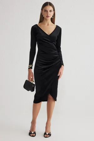 Trendyol Black Bodysuit Velvet Knitted Dress
