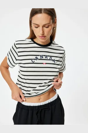 Koton Printed Crop T-Shirt Short Sleeve Crew Neck Cotton