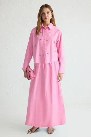 Trendyol Pink Woven Cotton Long Skirt