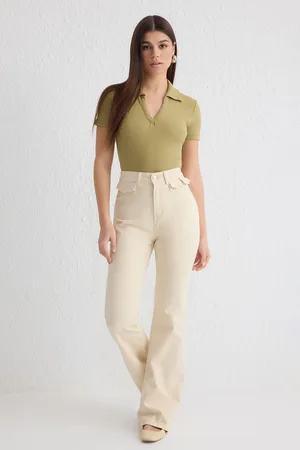 Trendyol Ecru High Waist Flare Jeans