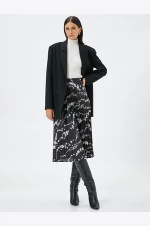 Koton Midi Pleated Skirt Chiffon Floral Normal Waist