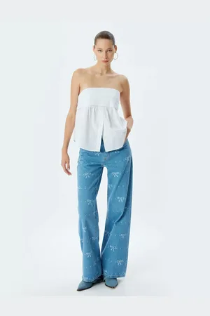 Koton Wide Leg Jeans Standard Waist Bowknot Patterned Buttoned Pocket - Wide Leg Jeans