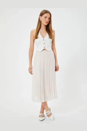 Koton Midi Tulle Sheer Pleated Skirt Lined High Waist