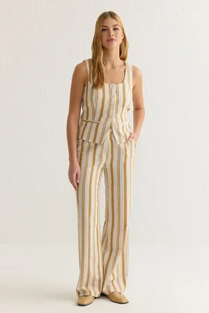 Trendyol Multicolored Striped Square Neck Vest and Wide Leg Trousers Set Woven Bottom-Top Set