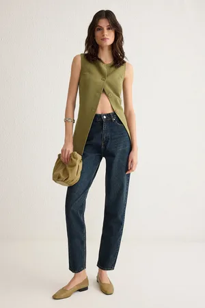 Trendyol Dark Blue High Waist Mom Jeans