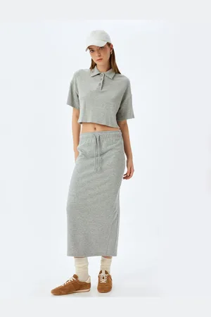 Koton Long Pencil Skirt with Three Thread Waist Tie and Elastic
