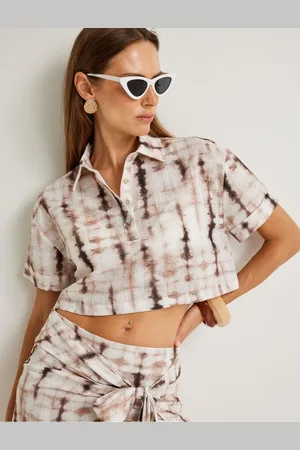 Koton X Şahika Ercümen - Crop Polo Neck T-Shirt Short Sleeve Batik Pattern