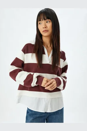 Koton Shirt Collar Sweatshirt Oversize Color Block Raised