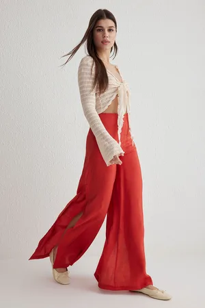 Trendyol Red Modal Wide Leg High Waist Slit Woven Trousers
