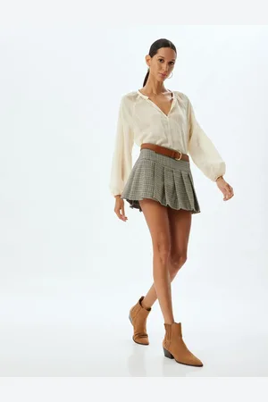 Koton Standard Waist Plaid Pleated Mini Skirt