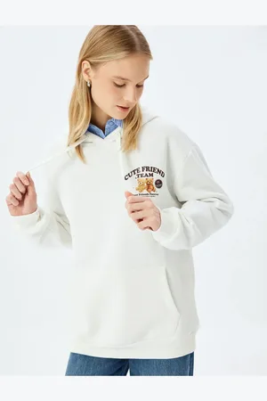 Koton Hooded Pocket Detailed Cat Printed Comfortable Fit Raised Sweatshirt