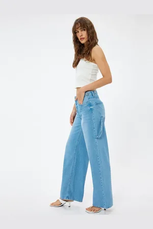 Koton Low Waist Denim Trousers with Pocket Detail - Loose Straight Fit Jeans