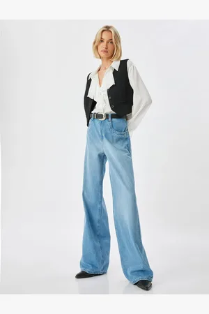 Koton Wide Leg Jeans Regular Waist Buttoned Cotton - Loose Straight Fit Jean
