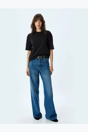 Koton Crew Neck Cotton Jewelled Short Sleeve T-shirt