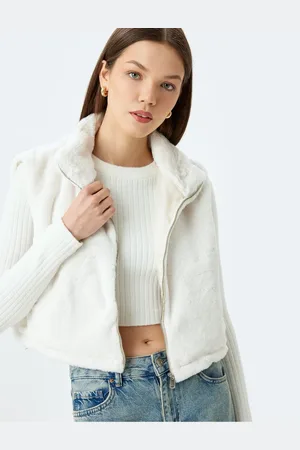Koton Faux Für Stand Collar Zippered Crop Lined Vest