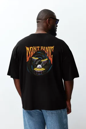 Trendyol Plus Size Black Oversize/Wide Cut Space Print 100% Cotton T-Shirt