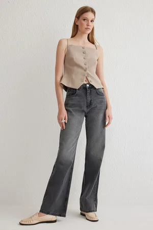 Trendyol Anthracite High Waist Wide Leg Jeans