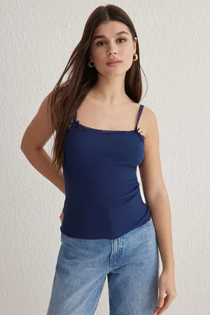 Trendyol Navy Blue Fitted/Body Sitting Bow Detail Stretch Knitted Undershirt