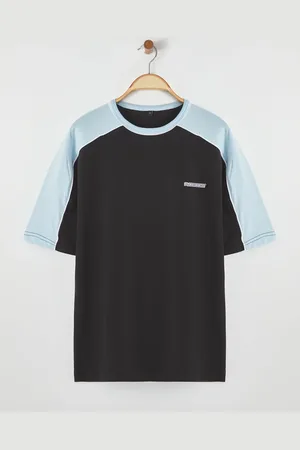 Trendyol Black Oversize/Wide Cut Crew Neck Color Block Text Printed 100% Cotton T-Shirt