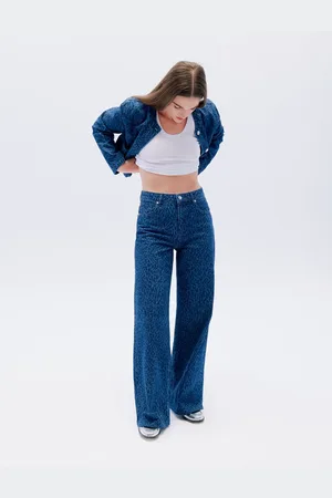 Koton Wide Leg Jeans Leopard Printed Standard Waist Button Pocket - Wide Leg Jeans