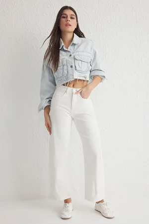 Trendyol White Stitch Detail High Waist Barrel Baggy Jeans