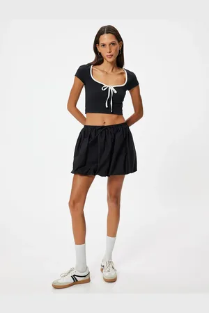 Koton Crop T-Shirt with Tie Detail Short Sleeve Slim Fit